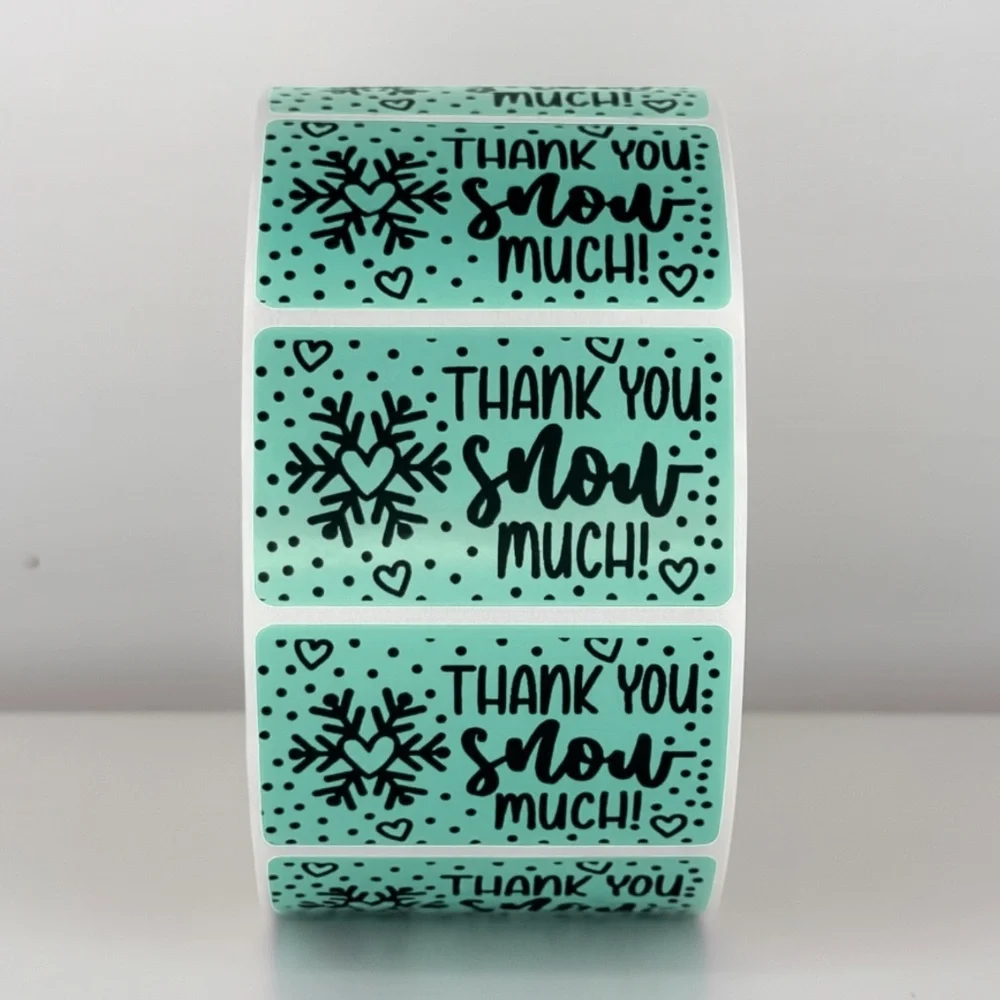Thank You Snow Much Stickers | Winter Snowflake Labels | Holiday Packaging